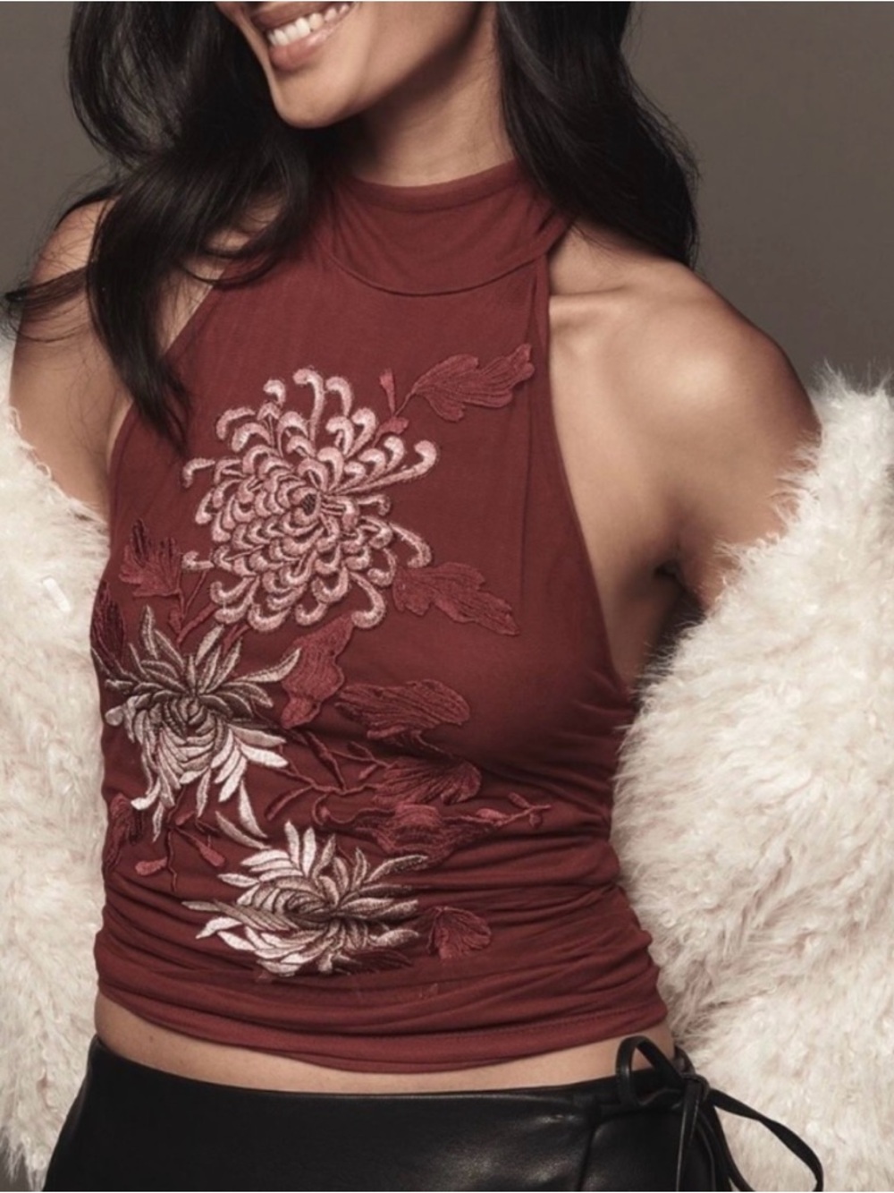 NWT Anthropologie Sleeveless High-Neck Embroidered Top